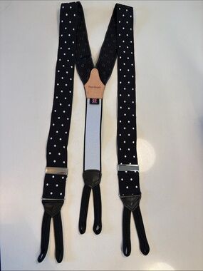 Paul Stuart Black Suspenders with White Diamond Pattern